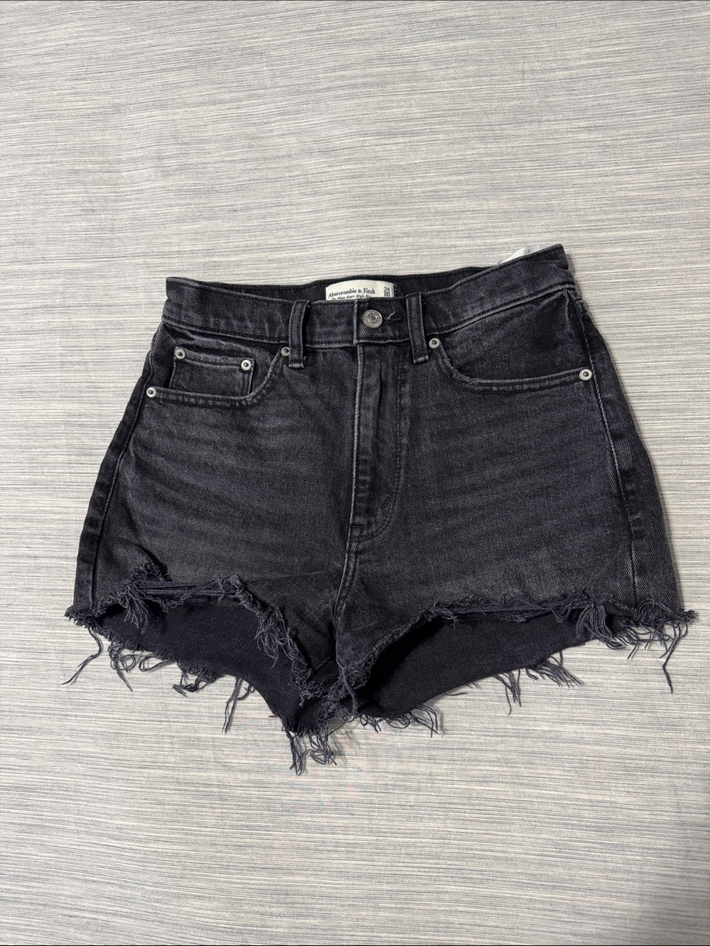 Abercrombie & Fitch High Rise Mom Shorts Black Frayed Hem 24 00